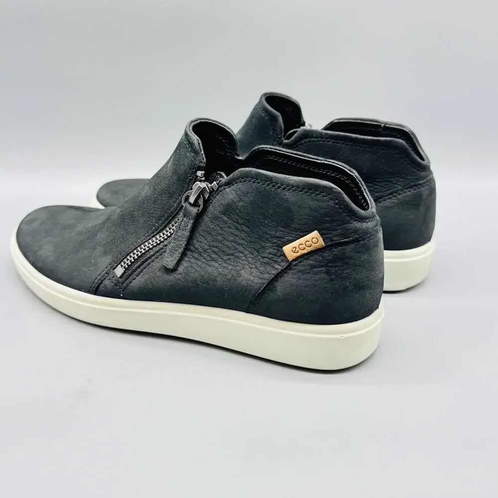 Ecco Shoes Womens 7.5 Black Nubuck Soft 7 Ankle Low Sneaker Boots Zip Comfort